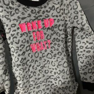 Gray Leopard Print Sweatshirt with Pink Text SHIRT ONLY